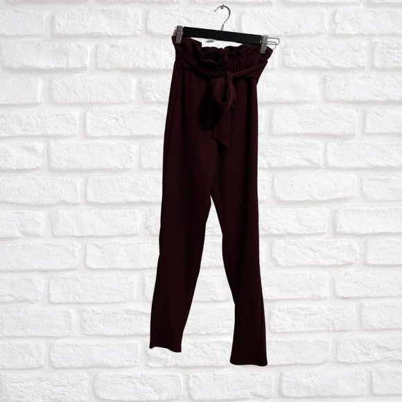 US S | SHEIN BURGUNDY HIGH WASTED PANTS - Picture 1 of 3